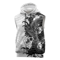 Hawaiian And Japanese Culture Sleeveless Hoodie Irezumi Dragon With Polynesian Pattern White LT05 White - Polynesian Pride
