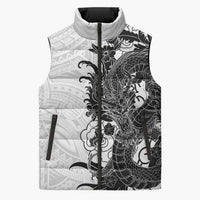 Hawaiian And Japanese Culture Sleeveless Puffer Jacket Irezumi Dragon With Polynesian Pattern White LT05 Unisex White - Polynesian Pride