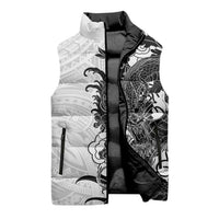 Hawaiian And Japanese Culture Sleeveless Puffer Jacket Irezumi Dragon With Polynesian Pattern White LT05 - Polynesian Pride