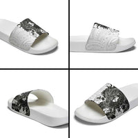 Hawaiian And Japanese Culture Slide Sandals Irezumi Dragon With Polynesian Pattern White - Polynesian Pride