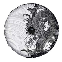 Hawaiian And Japanese Culture Spare Tire Cover Irezumi Dragon With Polynesian Pattern White - Polynesian Pride