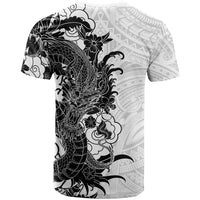 Hawaiian And Japanese Culture T Shirt Irezumi Dragon With Polynesian Pattern White LT05 - Polynesian Pride