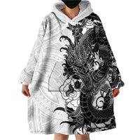 Hawaiian And Japanese Culture Wearable Blanket Hoodie Irezumi Dragon With Polynesian Pattern White LT05 - Polynesian Pride