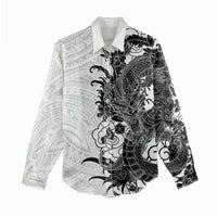 Hawaiian And Japanese Culture Women Casual Shirt Irezumi Dragon With Polynesian Pattern White LT05 - Polynesian Pride