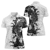 Hawaiian And Japanese Culture Women Polo Shirt Irezumi Dragon With Polynesian Pattern White LT05 - Polynesian Pride