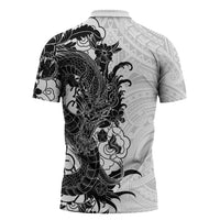 Hawaiian And Japanese Culture Zipper Polo Shirt Irezumi Dragon With Polynesian Pattern White LT05 - Polynesian Pride