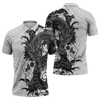 Hawaiian And Japanese Culture Zipper Polo Shirt Irezumi Dragon With Polynesian Pattern White LT05 - Polynesian Pride