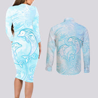 Polynesia Dolphins Under The Sea Couples Matching Long Sleeve Bodycon Dress and Long Sleeve Button Shirt Simple Style LT05 - Polynesian Pride