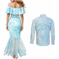Polynesia Dolphins Under The Sea Couples Matching Mermaid Dress and Long Sleeve Button Shirt Simple Style LT05 - Polynesian Pride