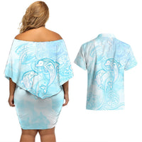 Polynesia Dolphins Under The Sea Couples Matching Off Shoulder Short Dress and Hawaiian Shirt Simple Style LT05 - Polynesian Pride