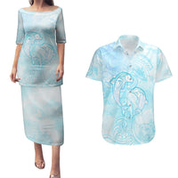 Polynesia Dolphins Under The Sea Couples Matching Puletasi and Hawaiian Shirt Simple Style LT05 Baby Blue - Polynesian Pride