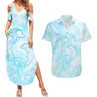 Polynesia Dolphins Under The Sea Couples Matching Summer Maxi Dress and Hawaiian Shirt Simple Style LT05 Baby Blue - Polynesian Pride