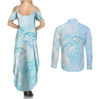 Polynesia Dolphins Under The Sea Couples Matching Summer Maxi Dress and Long Sleeve Button Shirt Simple Style LT05 - Polynesian Pride