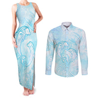 Polynesia Dolphins Under The Sea Couples Matching Tank Maxi Dress and Long Sleeve Button Shirt Simple Style LT05 Baby Blue - Polynesian Pride