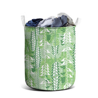 Green Hawaii Tapa Pattern Laundry Basket With Heliconia Vintage Style LT05 - Polynesian Pride