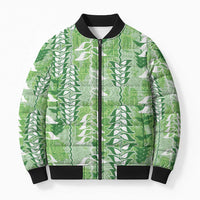 Green Hawaii Tapa Pattern Bomber Puffer Jacket With Heliconia Vintage Style LT05 Unisex Green - Polynesian Pride
