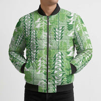 Green Hawaii Tapa Pattern Bomber Puffer Jacket With Heliconia Vintage Style LT05 - Polynesian Pride