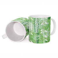 Green Hawaii Tapa Pattern Ceramic Mug With Heliconia Vintage Style LT05 - Polynesian Pride