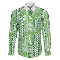 Green Hawaii Tapa Pattern Family Matching Mermaid Dress and Hawaiian Shirt With Heliconia Vintage Style