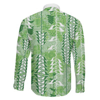 Green Hawaii Tapa Pattern Family Matching Short Sleeve Bodycon Dress and Hawaiian Shirt With Heliconia Vintage Style