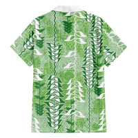 Green Hawaii Tapa Pattern Family Matching Summer Maxi Dress and Hawaiian Shirt With Heliconia Vintage Style