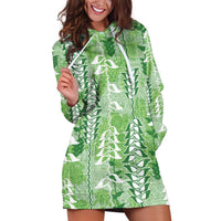 Green Hawaii Tapa Pattern Hoodie Dress With Heliconia Vintage Style LT05 Green - Polynesian Pride