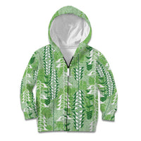 Green Hawaii Tapa Pattern Kid Hoodie With Heliconia Vintage Style LT05 Zip Hoodie Green - Polynesian Pride