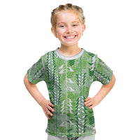 Green Hawaii Tapa Pattern Kid T Shirt With Heliconia Vintage Style LT05 Green - Polynesian Pride