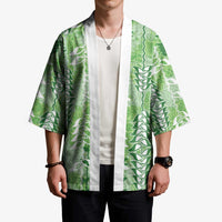 Green Hawaii Tapa Pattern Kimono With Heliconia Vintage Style LT05 - Polynesian Pride