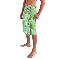 Green Hawaii Tapa Pattern Lavalava With Heliconia Vintage Style LT05 - Polynesian Pride