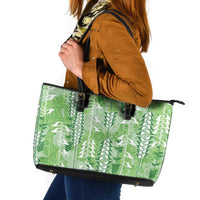 Green Hawaii Tapa Pattern Leather Tote Bag With Heliconia Vintage Style LT05 Green - Polynesian Pride