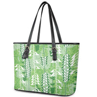 Green Hawaii Tapa Pattern Leather Tote Bag With Heliconia Vintage Style LT05 - Polynesian Pride