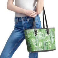 Green Hawaii Tapa Pattern Leather Tote Bag With Heliconia Vintage Style LT05 - Polynesian Pride