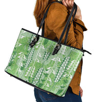 Green Hawaii Tapa Pattern Leather Tote Bag With Heliconia Vintage Style LT05 - Polynesian Pride
