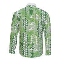 Green Hawaii Tapa Pattern Long Sleeve Button Shirt With Heliconia Vintage Style LT05 - Polynesian Pride