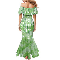 Green Hawaii Tapa Pattern Mermaid Dress With Heliconia Vintage Style LT05 - Polynesian Pride
