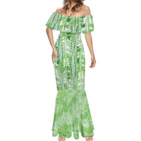 Green Hawaii Tapa Pattern Mermaid Dress With Heliconia Vintage Style LT05 - Polynesian Pride