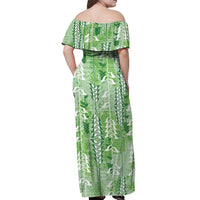 Green Hawaii Tapa Pattern Off Shoulder Maxi Dress With Heliconia Vintage Style LT05 - Polynesian Pride