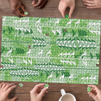 Green Hawaii Tapa Pattern Puzzle With Heliconia Vintage Style LT05 - Polynesian Pride