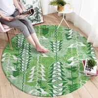 Green Hawaii Tapa Pattern Round Carpet With Heliconia Vintage Style LT05 - Polynesian Pride