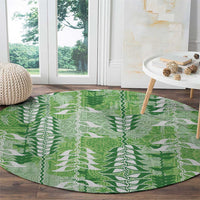 Green Hawaii Tapa Pattern Round Carpet With Heliconia Vintage Style LT05 - Polynesian Pride
