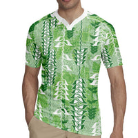 Green Hawaii Tapa Pattern Rugby Jersey With Heliconia Vintage Style LT05 - Polynesian Pride