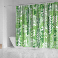 Green Hawaii Tapa Pattern Shower Curtain With Heliconia Vintage Style LT05 - Polynesian Pride