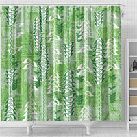 Green Hawaii Tapa Pattern Shower Curtain With Heliconia Vintage Style LT05 - Polynesian Pride