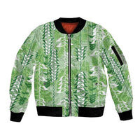 Green Hawaii Tapa Pattern Sleeve Zip Bomber Jacket With Heliconia Vintage Style LT05 Unisex Green - Polynesian Pride