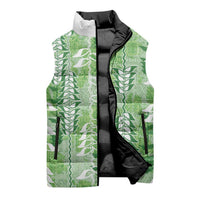 Green Hawaii Tapa Pattern Sleeveless Puffer Jacket With Heliconia Vintage Style LT05 - Polynesian Pride