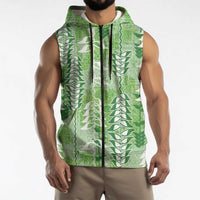 Green Hawaii Tapa Pattern Sleeveless Zip Hoodie With Heliconia Vintage Style LT05 - Polynesian Pride