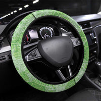 Green Hawaii Tapa Pattern Steering Wheel Cover With Heliconia Vintage Style LT05 Universal Fit Green - Polynesian Pride
