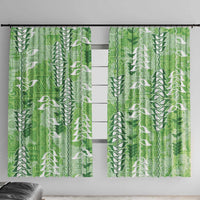 Green Hawaii Tapa Pattern Window Curtain With Heliconia Vintage Style LT05 With Hooks Green - Polynesian Pride
