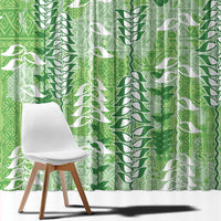 Green Hawaii Tapa Pattern Window Curtain With Heliconia Vintage Style LT05 - Polynesian Pride